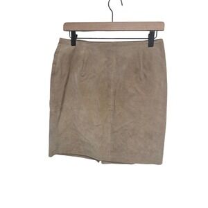 Vintage 90s Global Identity G-III Leather Suede Mini Skirt Tan Neutral‎  Party